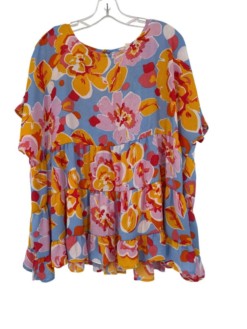 Easel Womens Floral Tiered babydoll Tunic Top  Short Sleeve size Large new